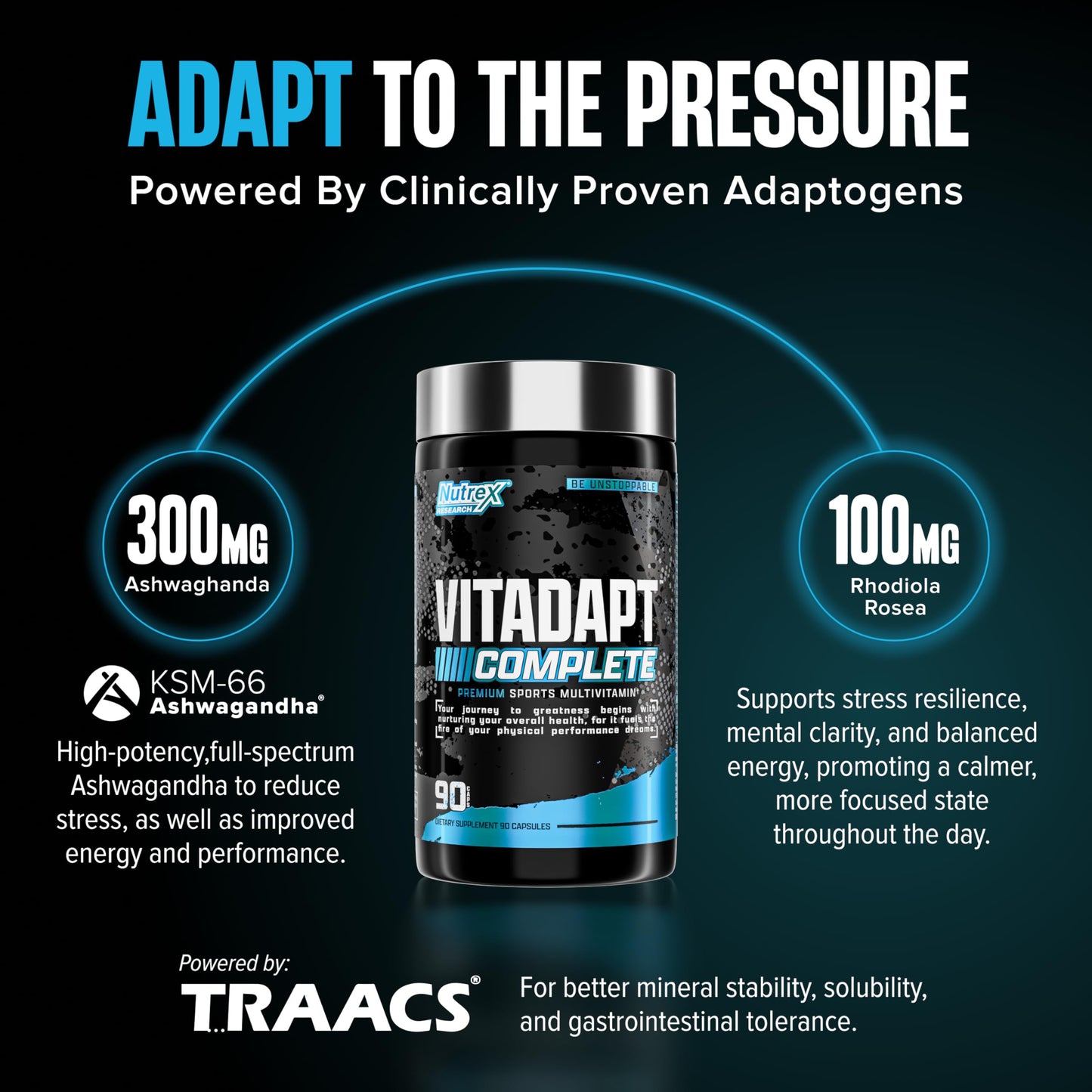 Nutrex Research Vitadapt Complete Sports Multivitamin for Men - 24 Vitamins, KSM-66 Ashwagandha and Minerals for Athletes - Mens Multivitamin (90 Capsules) Nutrex Research buy supplements Au
