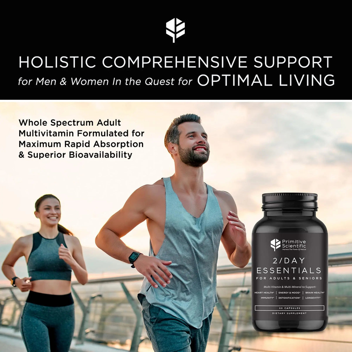 Primitive Scientific Whole Food Daily Essential Multivitamins for Adults and Seniors - 2X a Day - Vitamin A, C, D, E, B12 and Minerals Primitive Scientific
