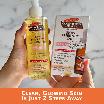 Palmer's Cocoa Butter Formula Skin Therapy Cleansing Oil, Gentle Makeup Remover with Rosehip Oil and Vitamin C, 6.5 Ounce