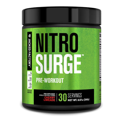 Jacked Factory NITROSURGE Pre Workout Supplement - Endless Energy, Instant Strength Gains, Clear Focus, Intense Pumps - NO Booster & Preworkout Powder with Beta Alanine - 30 Servings, Cherry Limeade Jacked Factory buy supplements Au