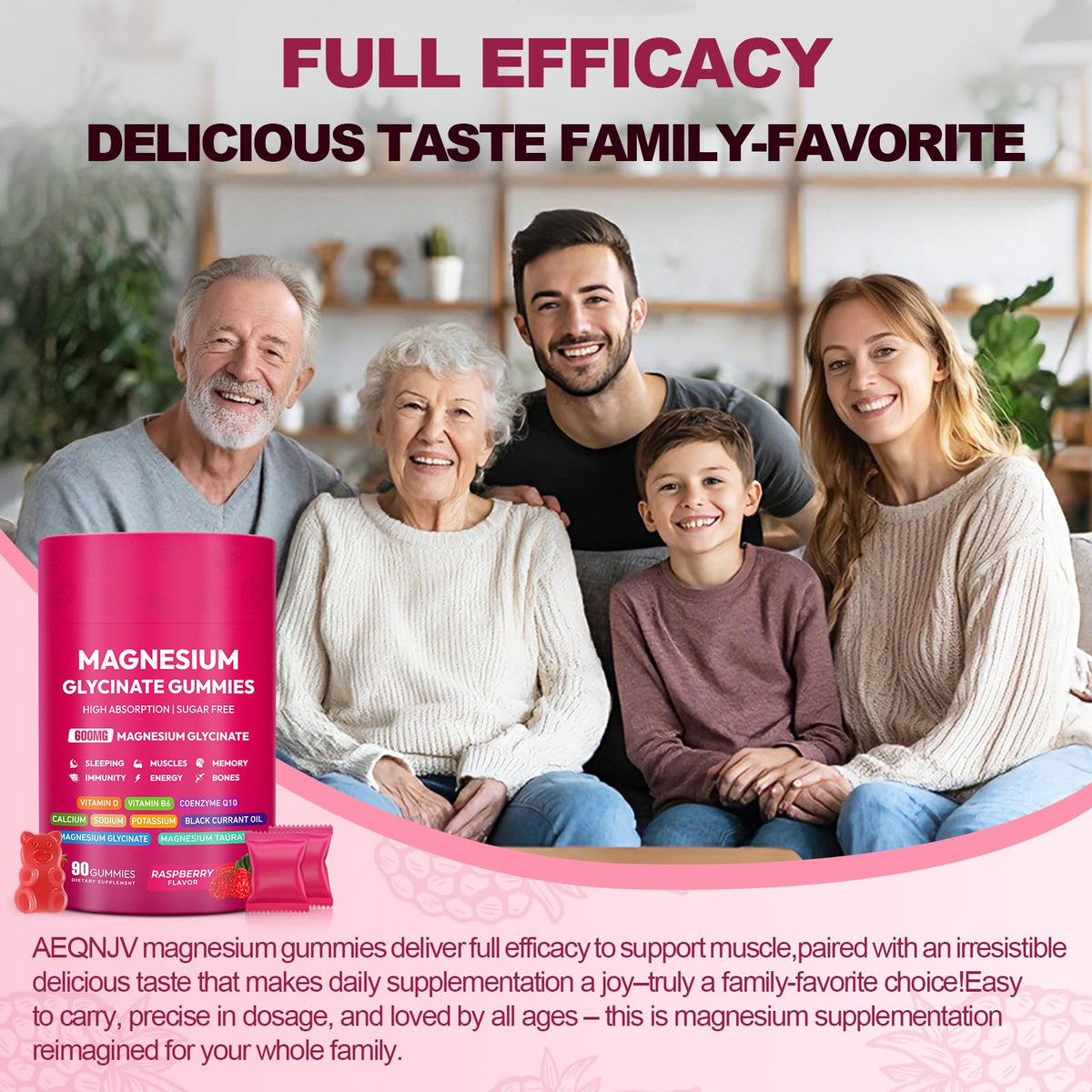 Magnesium Glycinate Gummies 600mg, High Absorption Magnesium Complex, Sugar Free Chewables Gummies with VitaminD & B6