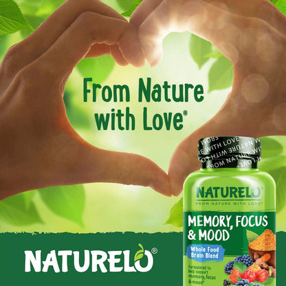 NATURELO Whole Food Brain Supplement - Brain Health Supplements for Memory & Focus Support - Enhance Brain Health Blend Supplement for Adults - 60 Vegetarian Capsules NATURELOBuy Supplements Australia