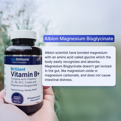 AgeImmune Vitamin B Complex with Vitamin D3 B12 B6 Magnesium Bisglycinate and Folate as Methylfolate - Doctor Formulated Methylated B Complex Supplement