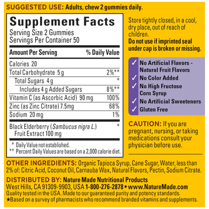 Nature Made Elderberry Gummies with Vitamin C and Zinc, Dietary Supplement for Immune Support