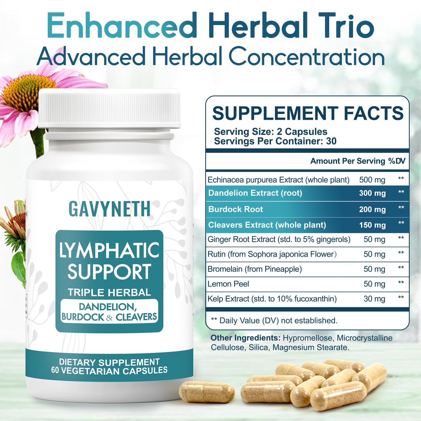 GAVYNETH Lymphatic Drainage Supplements for Lymph System Support – Echinacea, Dandelion & Burdock for Immune & Circulation Support, Vegan Herbal Formula for Women & Men, 60 Capsules GAVYNETH buy supplements Au