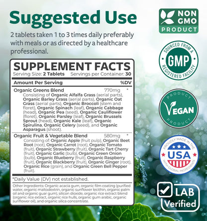 USDA Organic Super Greens Supplement - Organic Greens Fruits and Vegetable Supplement for Adults with 28 Superfood Complex with Superfruits Roots Herbs & More - Vegan & Non-GMO (Up to 1 Month Supply) Healths HarmonyBuy Supplements Australia
