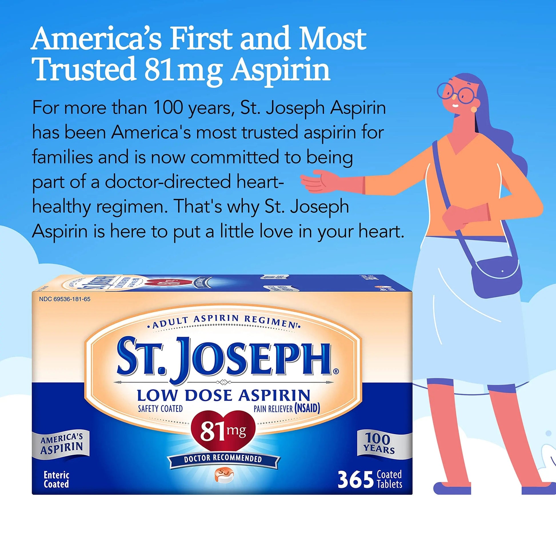 St. Joseph Aspirin Pain Reliever (NSAID) 81mg, Enteric Safety Coated, Adult Low Dose Aspirin, 365 ct (1 Year Supply, Packaging May Vary) St. JosephBuy Supplements Australia
