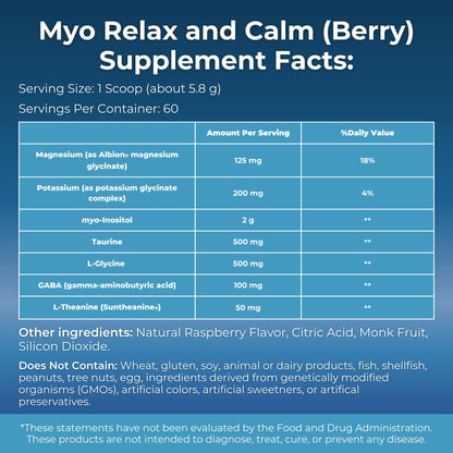 MYOXCIENCE Myo Relax & Calm | Myo-Inositol, L-Theanine, Taurine, Magnesium & GABA | Supports Sleep, Neurotransmitter & Hormone Support (Berry Flavor) (60 Servings) MYOXCIENCE buy supplements Au