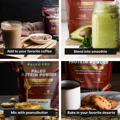Paleo Pro 26G Beef Protein Powder - Grass Fed Protein Powder Isolate - Pure Animal Based Pastured & Cage-Free | Dairy & Gluten Free, Natural & Clean Proteins for Paleo & Keto - 15 Days Supply Vanilla