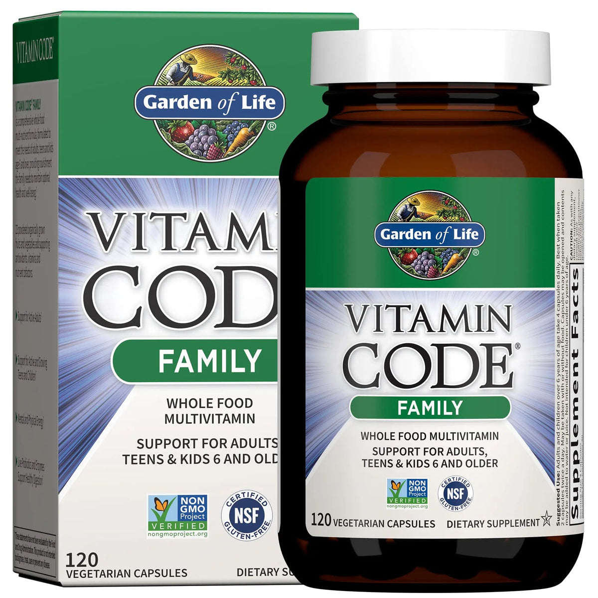 Garden of Life Multivitamin for Women, Men & Kids Age 6 and up, Vitamin Code Family Multi - 120 Vegetarian Capsules, Whole Food Vitamins Garden of Life