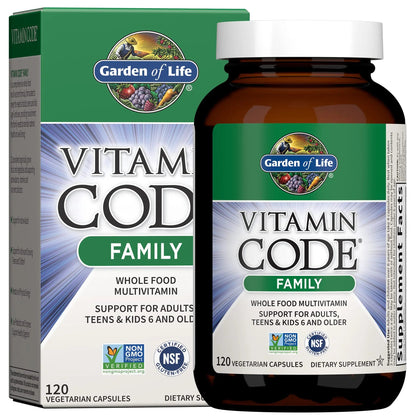 Garden of Life Multivitamin for Women, Men & Kids Age 6 and up, Vitamin Code Family Multi - 120 Vegetarian Capsules, Whole Food Vitamins Garden of Life