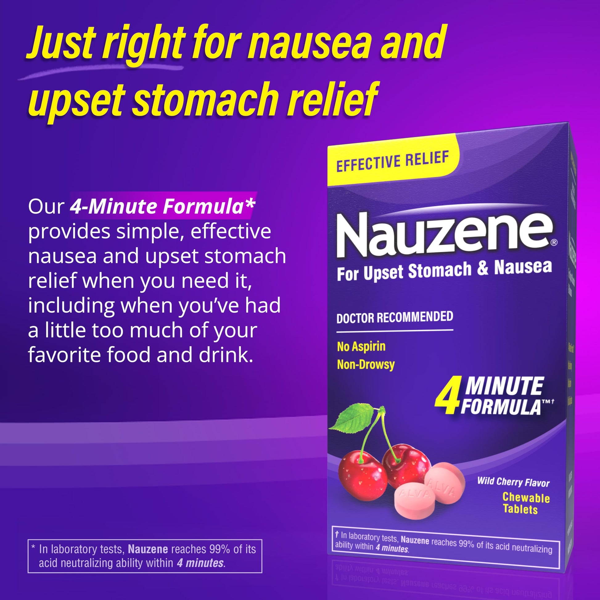 Nauzene Non-drowsy Upset Stomach & Nausea Relief Chewable Tablets - Fast-Acting Relief in 4 Minutes - Doctor Recommended - Wild Cherry Flavor, 42 ct Nauzene buy supplements Au