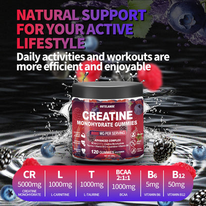 Creatine Monohydrate Gummies 8000 mg for Men & Women, Creatine Supplement for Enhanced Muscle Growth, Energy Boost - with L-Taurine, Sugar Free, Vegan