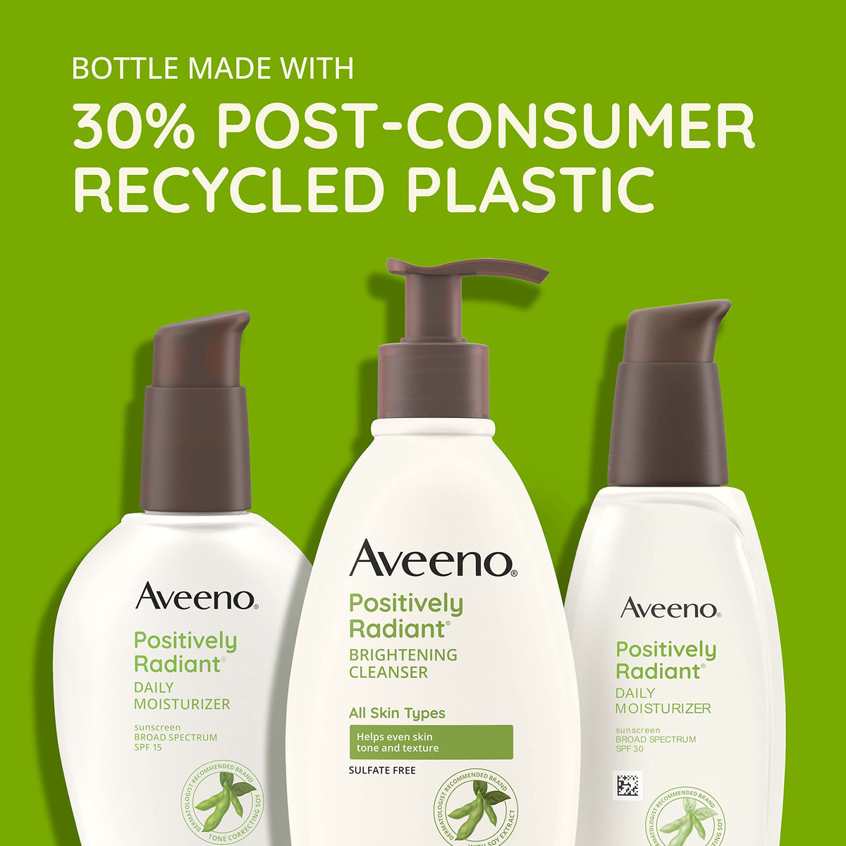 Aveeno Positively Radiant Face Moisturizer with SPF 30 Sunscreen, Hydrating Facial Moisturizer with Soy Extract to Visibly Improve Skin Tone and Texture