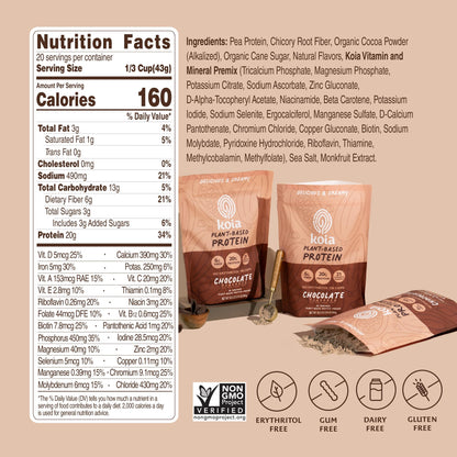 Koia Plant Based Protein Powder, Chocolate, 20g Protein, 3g Sugar, 6g Prebiotic Fiber, Pre & Post Workout, 21 Vitamins & Minerals, No Seed Oils, Dairy-Free, Gluten-Free, Non-GMO, 20 Servings, 30.3 Oz Koia buy supplements Au