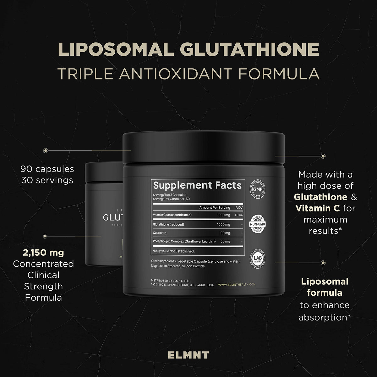 2150mg Super Liposomal Glutathione Supplement w. Vitamin C, Quercetin & Pure L Glutathione 2000mg Triple Action Formula Glutathione Liposomal Supplement
