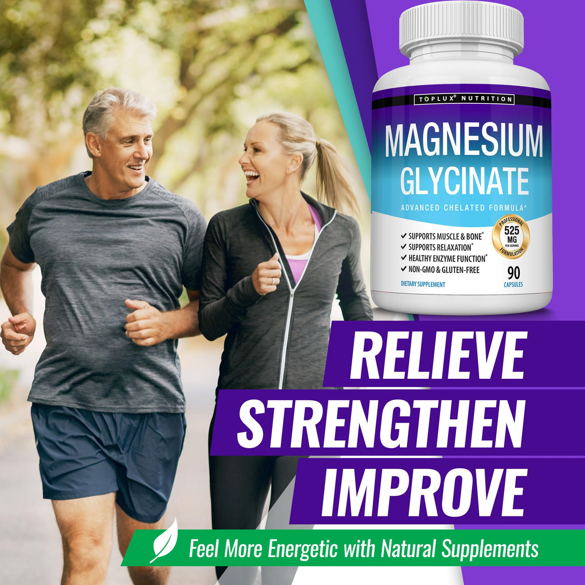 Magnesium Glycinate 525mg - High Absorption Chelated Magnesium Supplement Made with Pure Magnesium Glycinate - Supports Muscles, Sleep, Cramps, Recovery Bisglycinate Complex Vegan Non-GMO 90 Capsules Toplux buy supplements Au