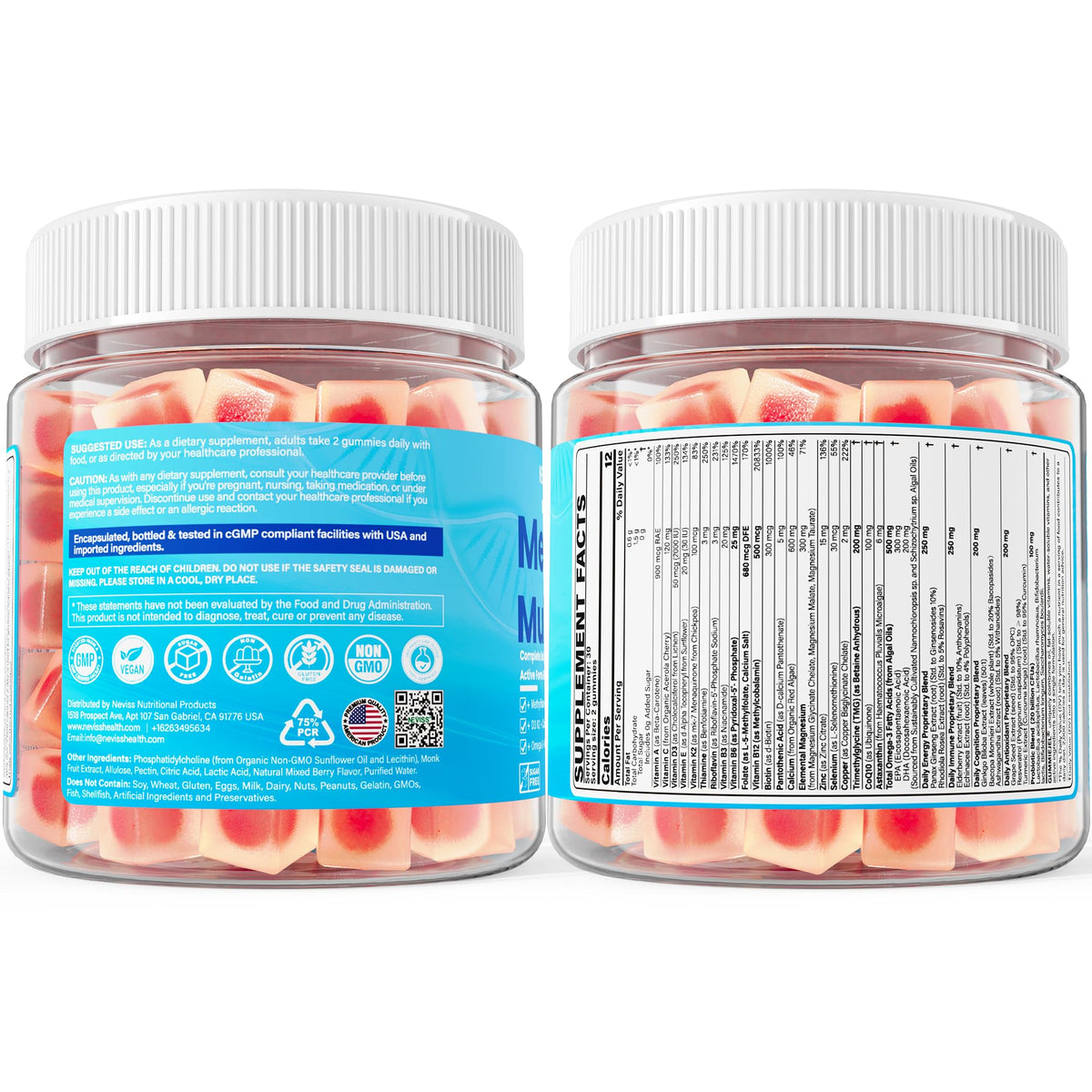 Methylated Multivitamin for Women & Men Gummies w/ Omega-3, Calcium, D3 K2, Methylfolate & B12, TMG, Daily Vitamins, Mag, CoQ10, Probiotic for 18 30 40 50 60 70+, Overall Health - Vegan, Sugar Free NEVISS buy supplements Au