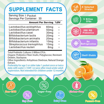 ZEBORA Kids Probiotic & Prebiotics Powder Age 3+ Support Children's Digestive & Immune System with Natural Source, Promotes Constipation Relief, Non-GMO