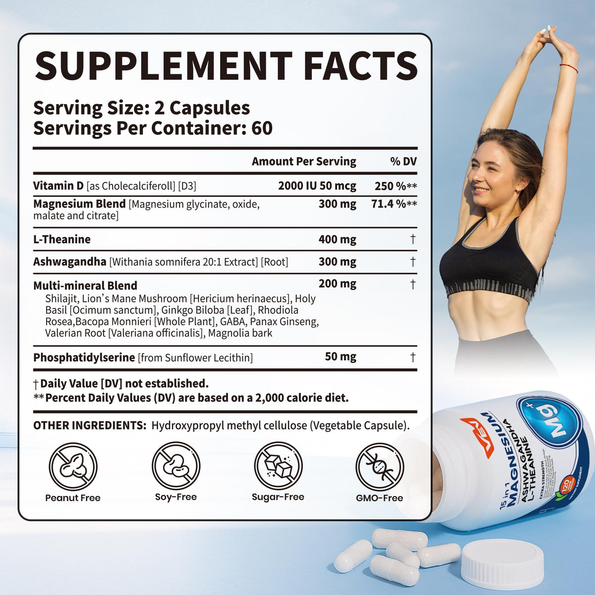 VEV DeepCalm Magnesium Complex for Women – 15-in-1 Glycinate & Citrate Capsules with Ashwagandha & L-Theanine – 120 Vegan Capsules VEVBuy Supplements Australia