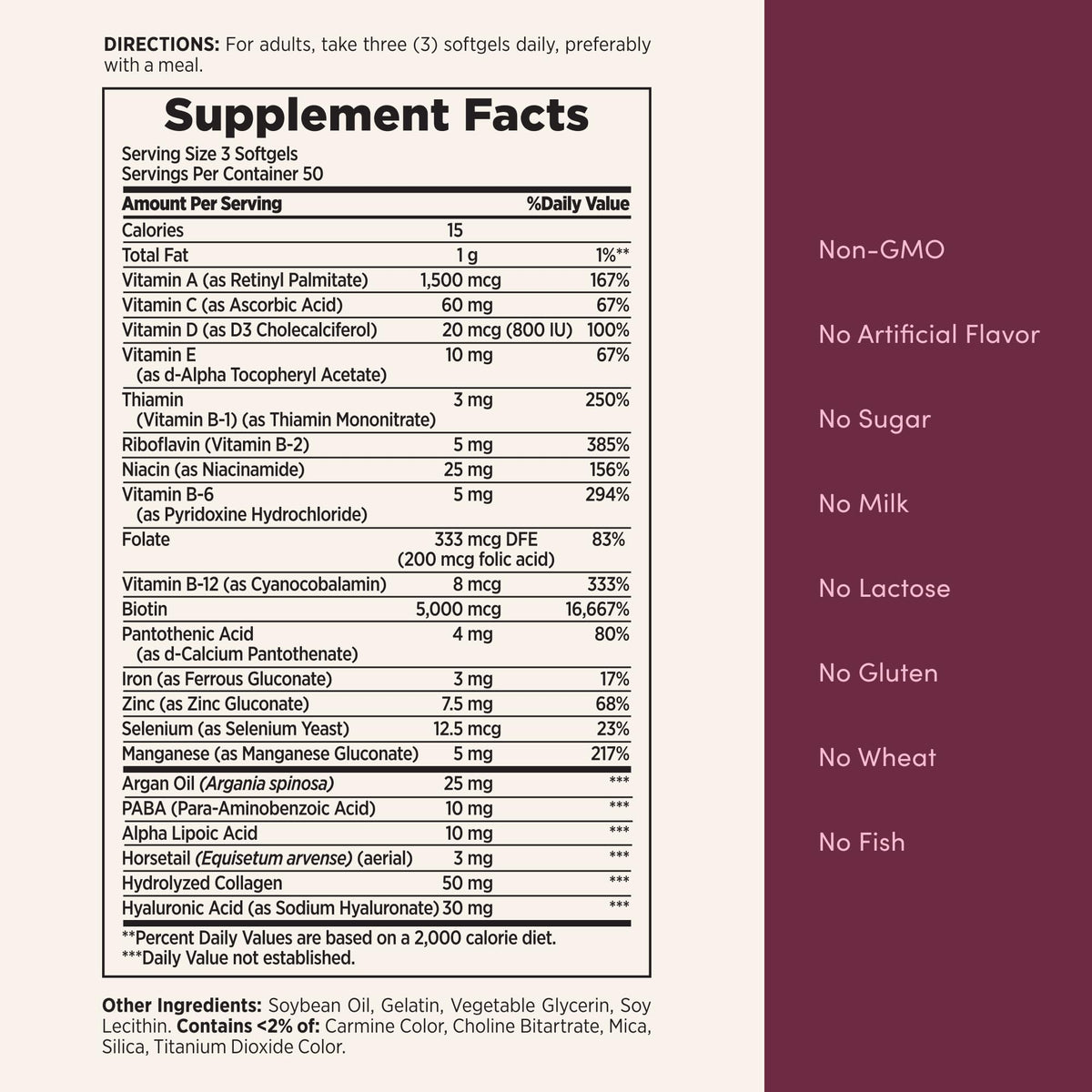 Nature's Bounty Advanced Hair, Skin & Nails, Argan-Infused Vitamin Supplement with Biotin and Hyaluronic Acid, 150 Rapid Release Softgels, 50 Total Servings
