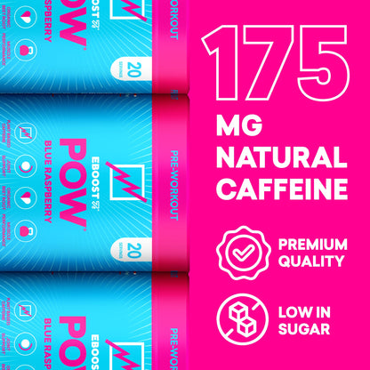 EBOOST POW Natural Pre Workout Powder – 20 Servings - Blue Raspberry - A PreWorkout Supplement for Performance, Joint Mobility Support, Energy - Men and Women