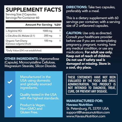 L-Arginine Capsules with L-Citrulline - Nitric Oxide Supplement - L Arginine and L Citrulline Blend - 120 Count - Vegan, Non-GMO Capsules for Performance