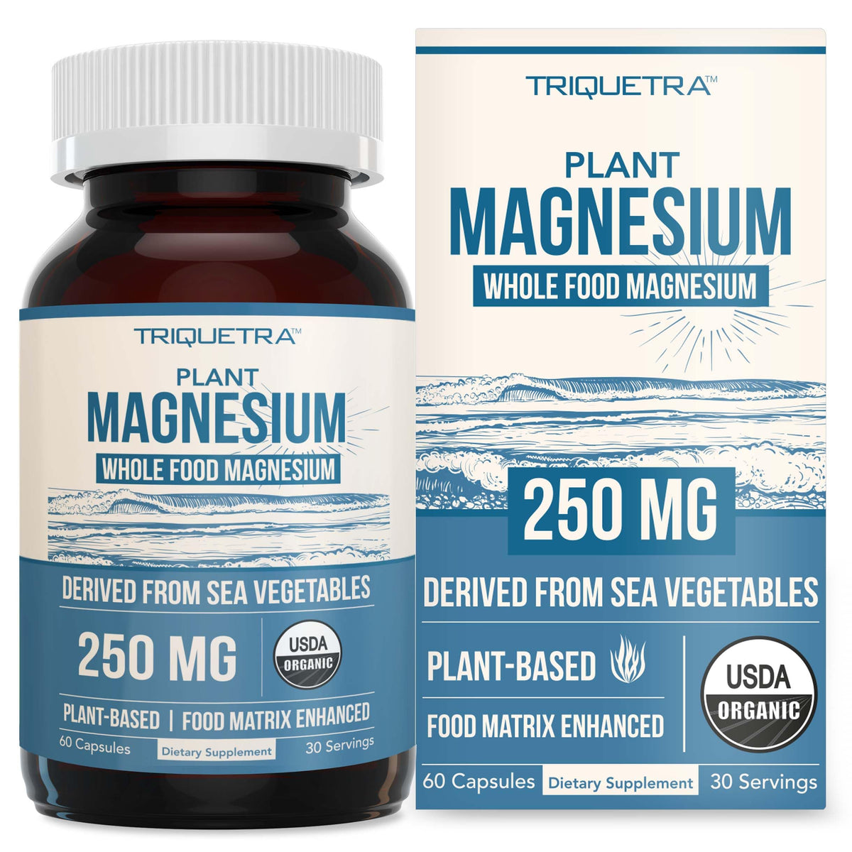 Organic Whole Food Magnesium Supplement - Plant-Based, Organic Sea Vegetable Complex - 250 mg Per Serving | Water Extracted | Gentle on Stomach | Supports Energy, Sleep, Muscle, Heart - 60 Capsules Triquetra Health buy supplements Au