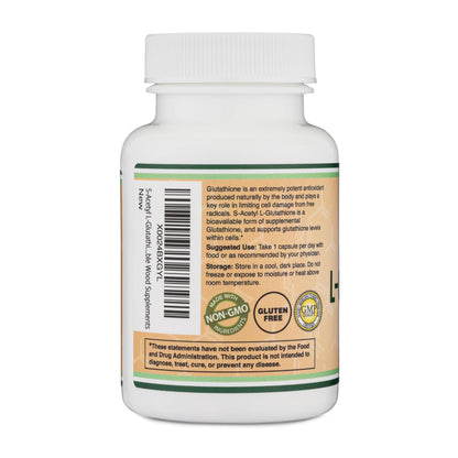 S-Acetyl L-Glutathione Capsules - 100mg, 60 Count (Acetylated Glutathione Antioxidant - More Absorbable Than Glutathione and Liposomal Glutathione, Non-GMO and Gluten Free) by Double Wood