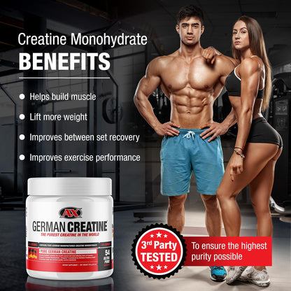 German Creatine - Micronized Creatine Monohydrate Powder, 99.99% Pure Creapure for Muscle Growth, Strength & Performance, Supports Muscle Recovery, 3rd Party Tested