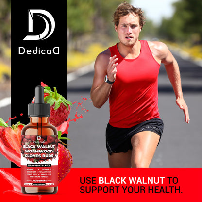 DEDICAD 11in1 Black Walnut Wormwood Cloves Liquid Drops with Cloves Buds, Senna Leaf, Psyllium Husk, Fennel Seed, Papaya Leaf and More - 2 oz Fl - 60 Days - Strawberry Flavor DEDICAD buy supplements Au