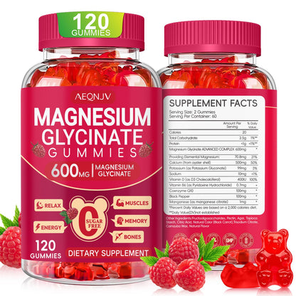 Magnesium Glycinate Gummies 600mg, Sugar Free Magnesium Gummies for Adults, Chewable Potassium Supplements for Body Support, Zzz and Relaxation, 120 Count AEQNJVBuy Supplements Australia