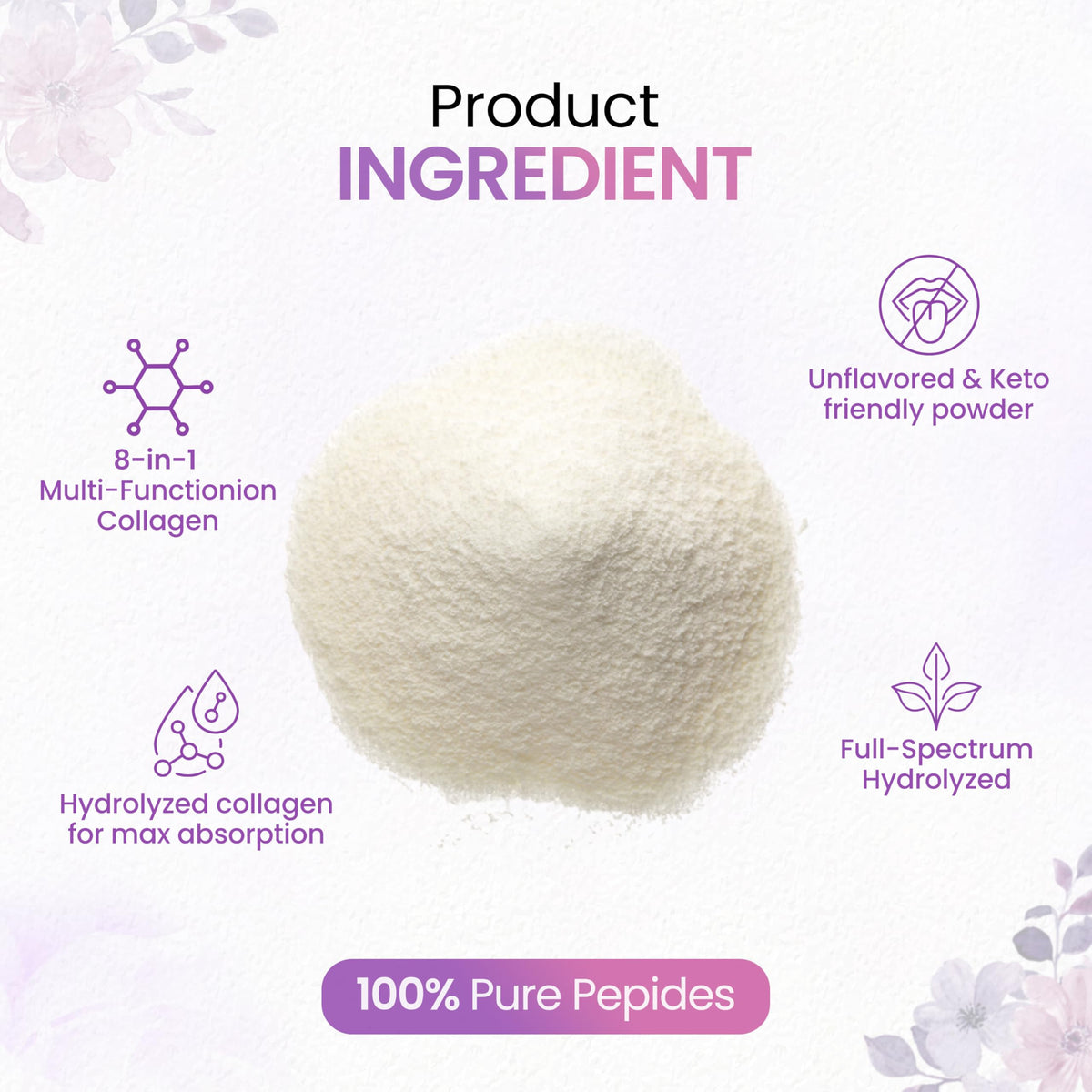 Multi Collagen Peptides Powder, 1 Pounds collagen powder- Type I,II,III,V,X with Biotin 10000mcg, Hyaluronic acid powder, Vitamin C - Unflavored Collagen Protein Powder