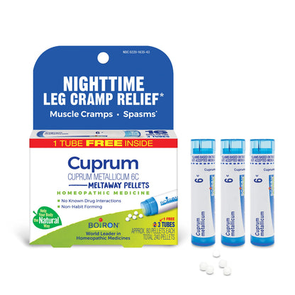 Boiron Cuprum Metallicum 6C Homeopathic Medicine for Nighttime Leg Cramp Relief, Muscle Cramps, and Spasms - 3 Count (240 Pellets) BoironBuy Supplements Australia