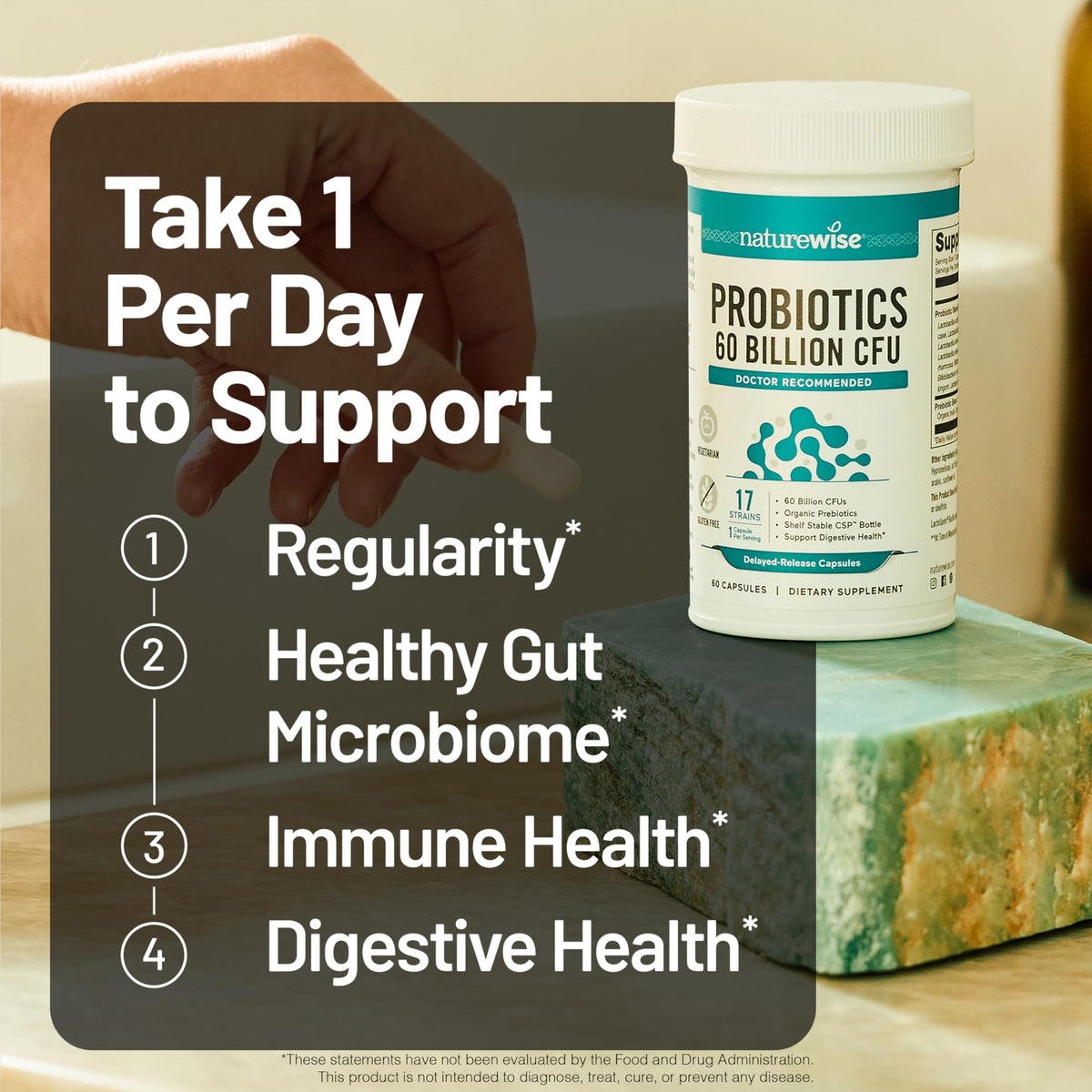 NatureWise Probiotics 60 Billion CFU - 17 Strains + Organic Prebiotics - Immune, Digestive & Gut Health Support for Women & Men - Vegetarian, Gluten-Free,