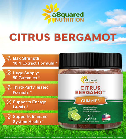 aSquared Nutrition Citrus Bergamot Gummies - Citrus Bergamot Extract Supplement 500mg Per Serving - Pure Gummy Alternative to Capsules & Pills