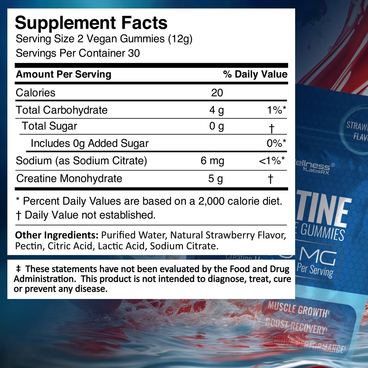 Creatine Gummies 5000mg, 30 Servings Creatine Monohydrate Gummies - Third-Party Tested Creatine for Women, Strawberry Flavor Creatine for Men, Muscle Growth,