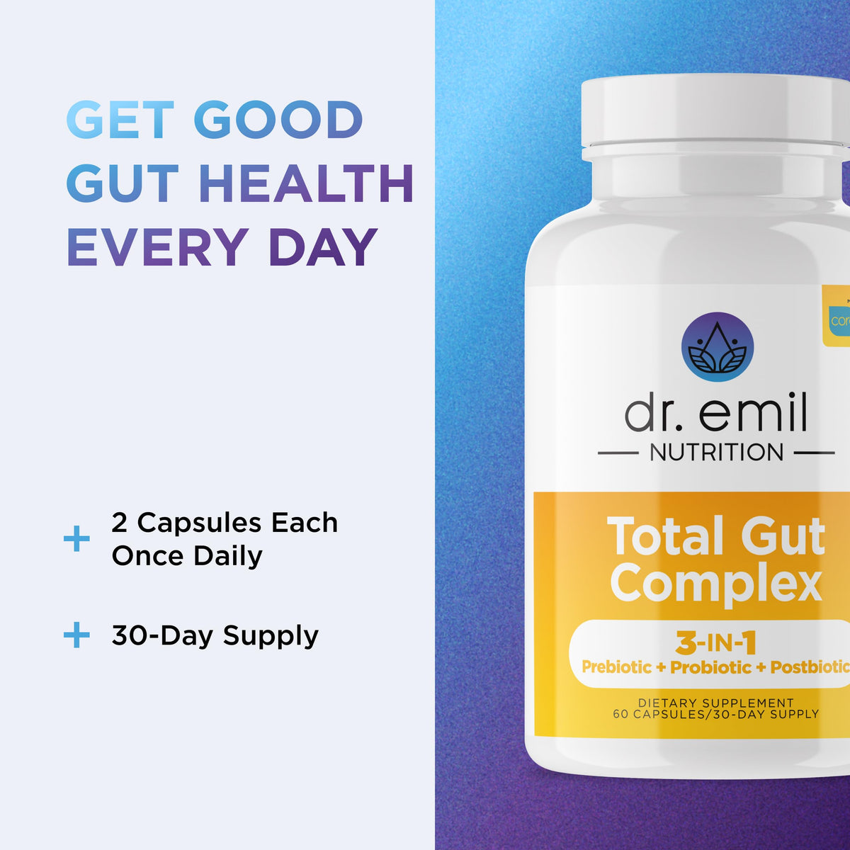 DR. EMIL NUTRITION Total Gut Health Complex - Prebiotic, Probiotic & Postbiotic Supplement - Supports Digestive Health, Bloating & Gut Balance