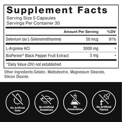 Force Factor L-Arginine Nitric Oxide Supplement with BioPerine to Help Build Muscle and Support Stronger Blood Flow, Circulation, Nutrient Delivery