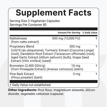 Micro Ingredients Nattokinase 10,000 FU Per Serving (Natural Natto Extract), 240 Vegetarian Capsules | with CoQ10, Turmeric, Aged Garlic & Pine Bark Extract