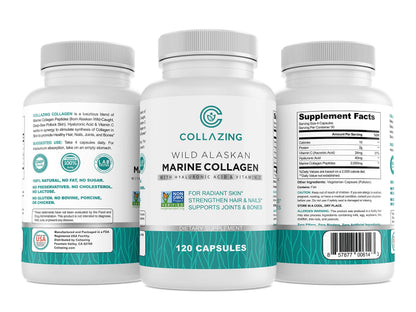 C COLLAZING - Alaskan Wild-Caught Marine Collagen Peptides with Hyaluronic Acid & Vitamin C - Supports Skin, Hair, Nails, Joints & Bones - Type 1 & 3 Collagen