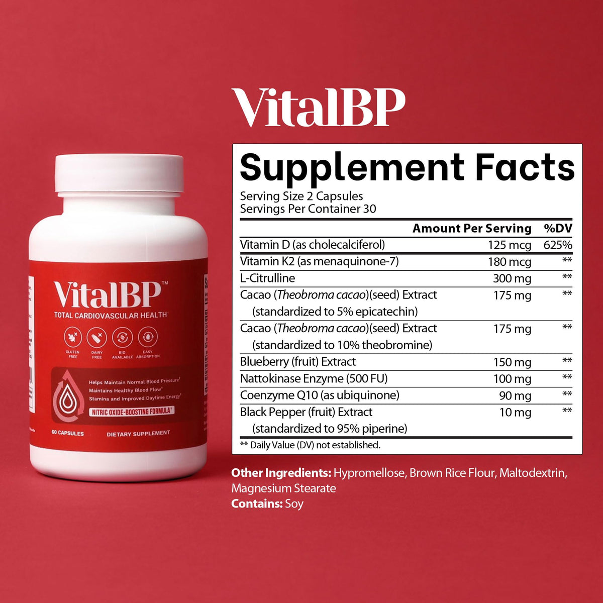 Vital BP - Support for Normal Blood Pressure - Supports Blood Flow & Arteries - with CoQ10, L-Citrulline, and K2 & D3-60 Capsules VitalBPBuy Supplements Australia