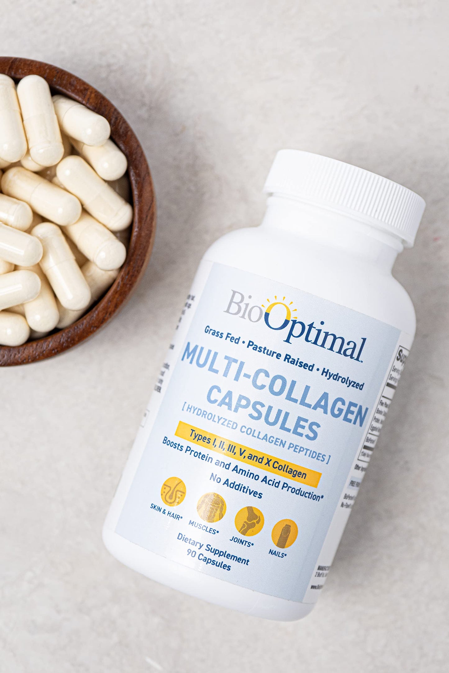 BioOptimal Multi-Collagen Supplement Capsules, Types I, II, III, V, & X Collagen, 90 Capsules