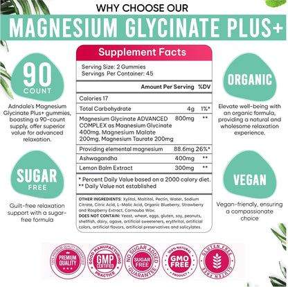 Adndale 90 CT Magnesium Glycinate 400 mg Gummies with Ashwagandha, Magnesium Malate & Taurate, Sugar Free Magnesium Gummies for Adults & Kids. AdndaleBuy Supplements Australia