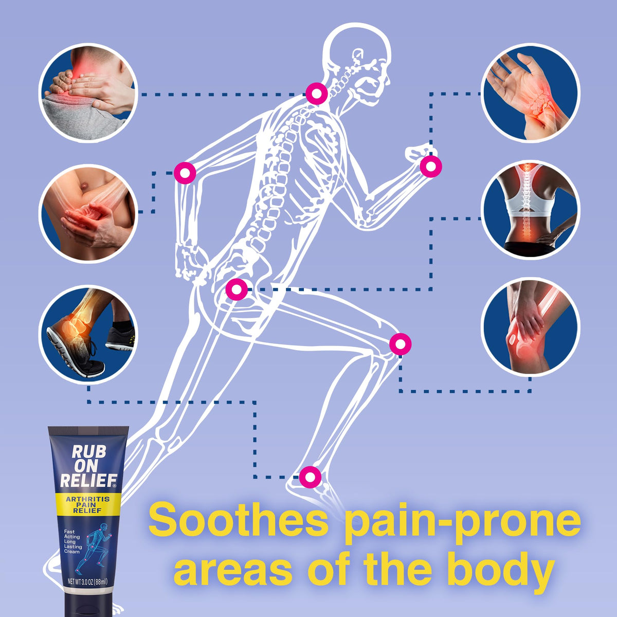 RUB ON RELIEF Arthritis Pain Relief Cream – 10-in-1 Non-Greasy Joints Pain Cream for Knees, Back, Neck, Hands, & Muscle Aches with Menthol, Camphor, Arnica, MSM & Turmeric Up to 8 Hours, 3oz (1 Pack) RUB ON RELIEFBuy Supplements Australia