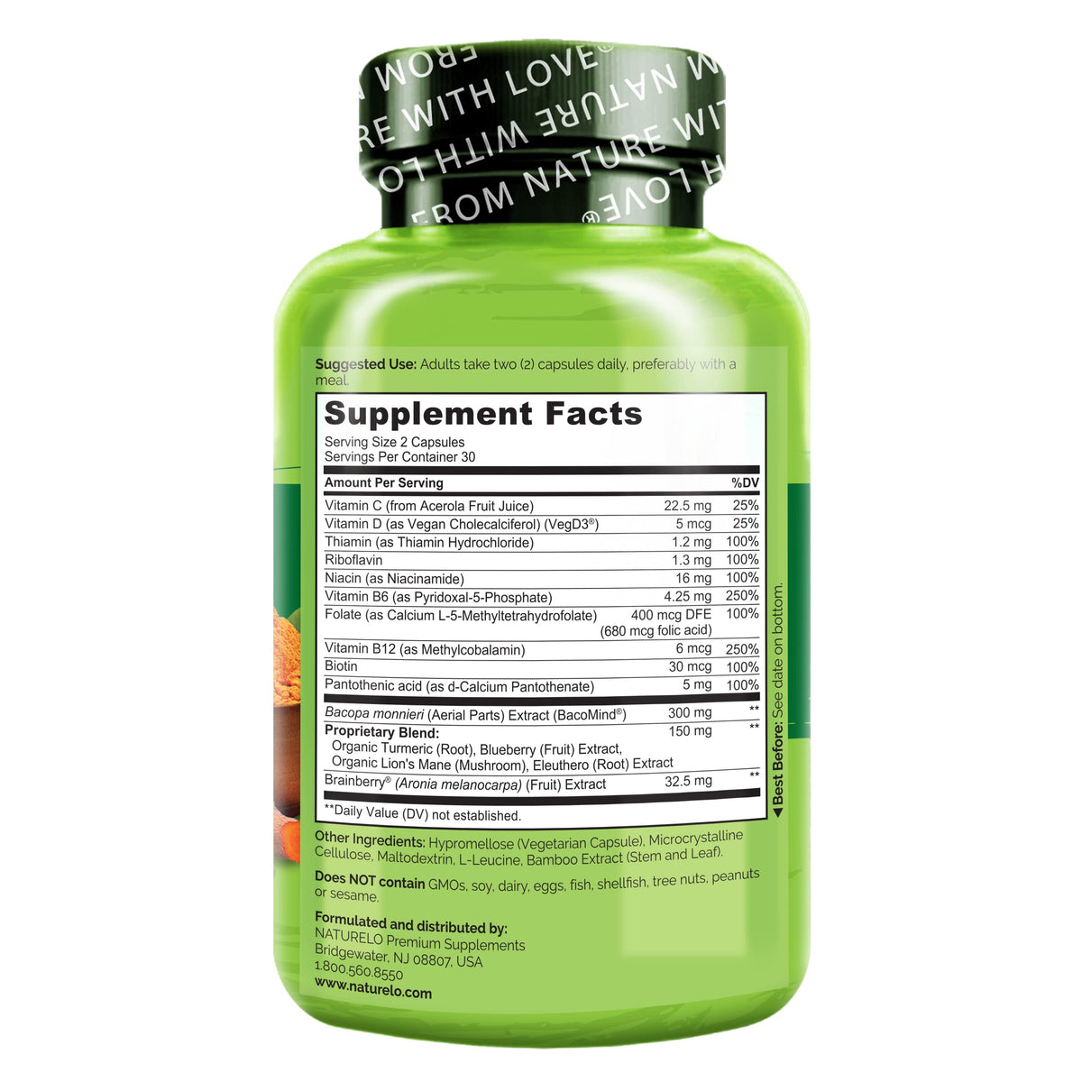 NATURELO Whole Food Brain Supplement - Brain Health Supplements for Memory & Focus Support - Enhance Brain Health Blend Supplement for Adults - 60 Vegetarian Capsules NATURELOBuy Supplements Australia