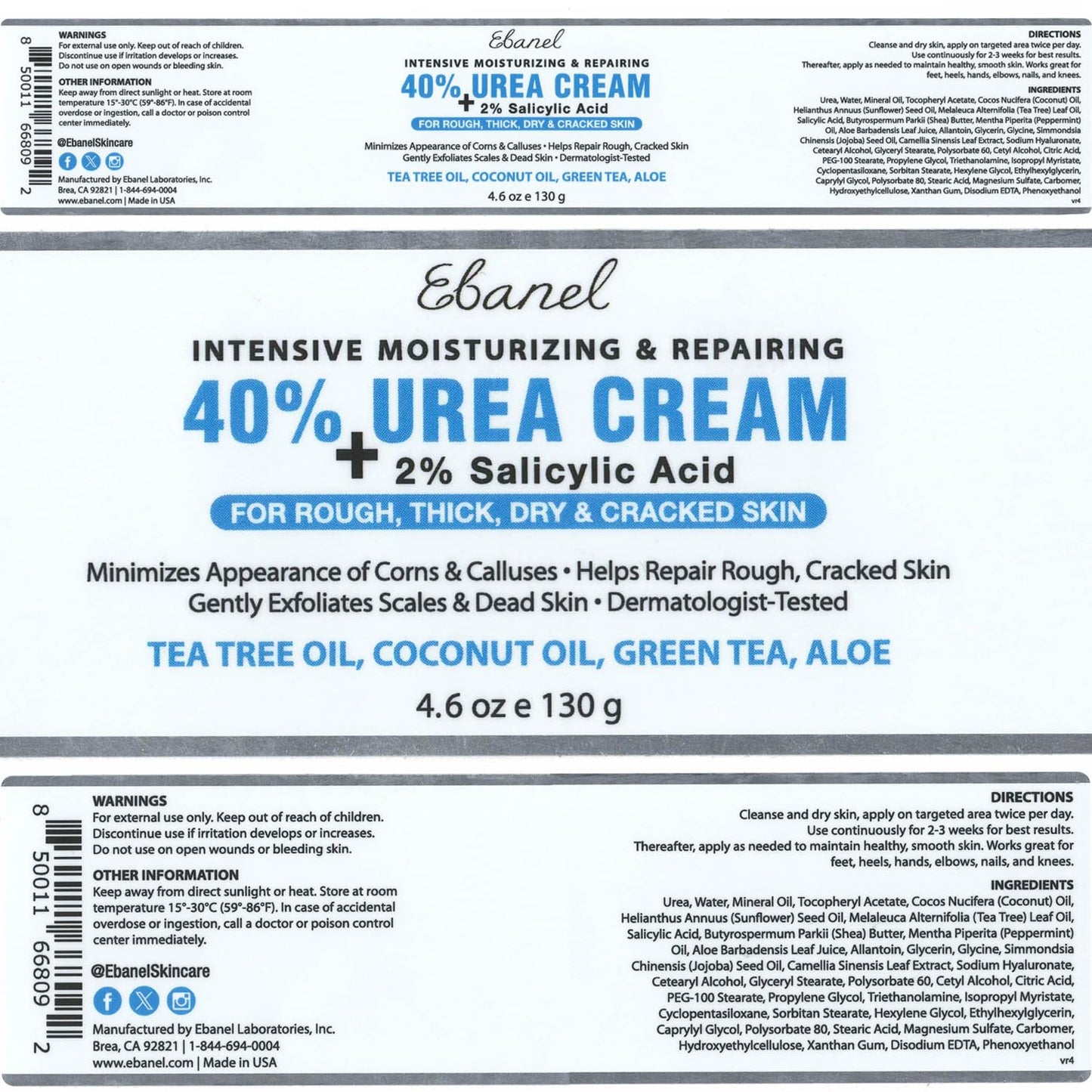 Ebanel Bundle of 40% Urea Cream 3-Pack and Callus Remover Gel
