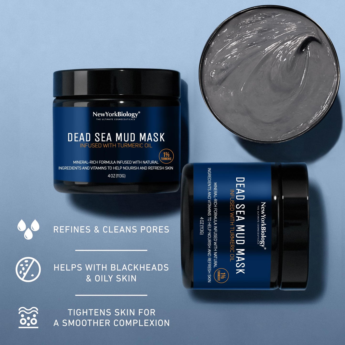 New York Biology Dead Sea Mud Mask for Face and Body | with Turmeric Oil | Spa Quality Pore Refiner for Oily Skin | Natural Skincare for Women & Men