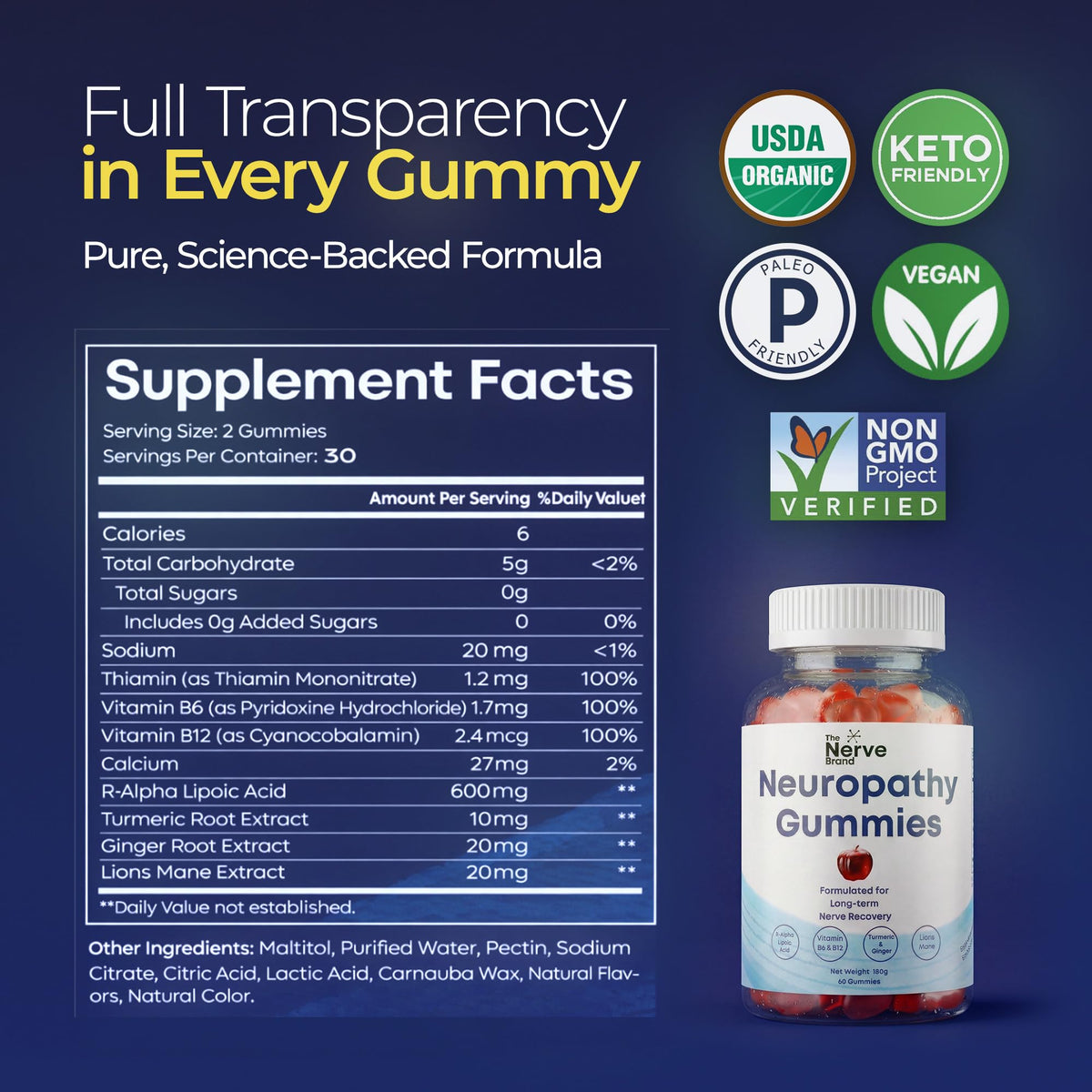 The Nerve Brand Neuropathy Support Gummies, 600 mg R Alpha Lipoic Acid Gummies with B1 B6 B12 and Lion’s Mane, Sugar Free Daily Nerve Health Supplement, 30 Day Supply The Nerve BrandBuy Supplements Australia