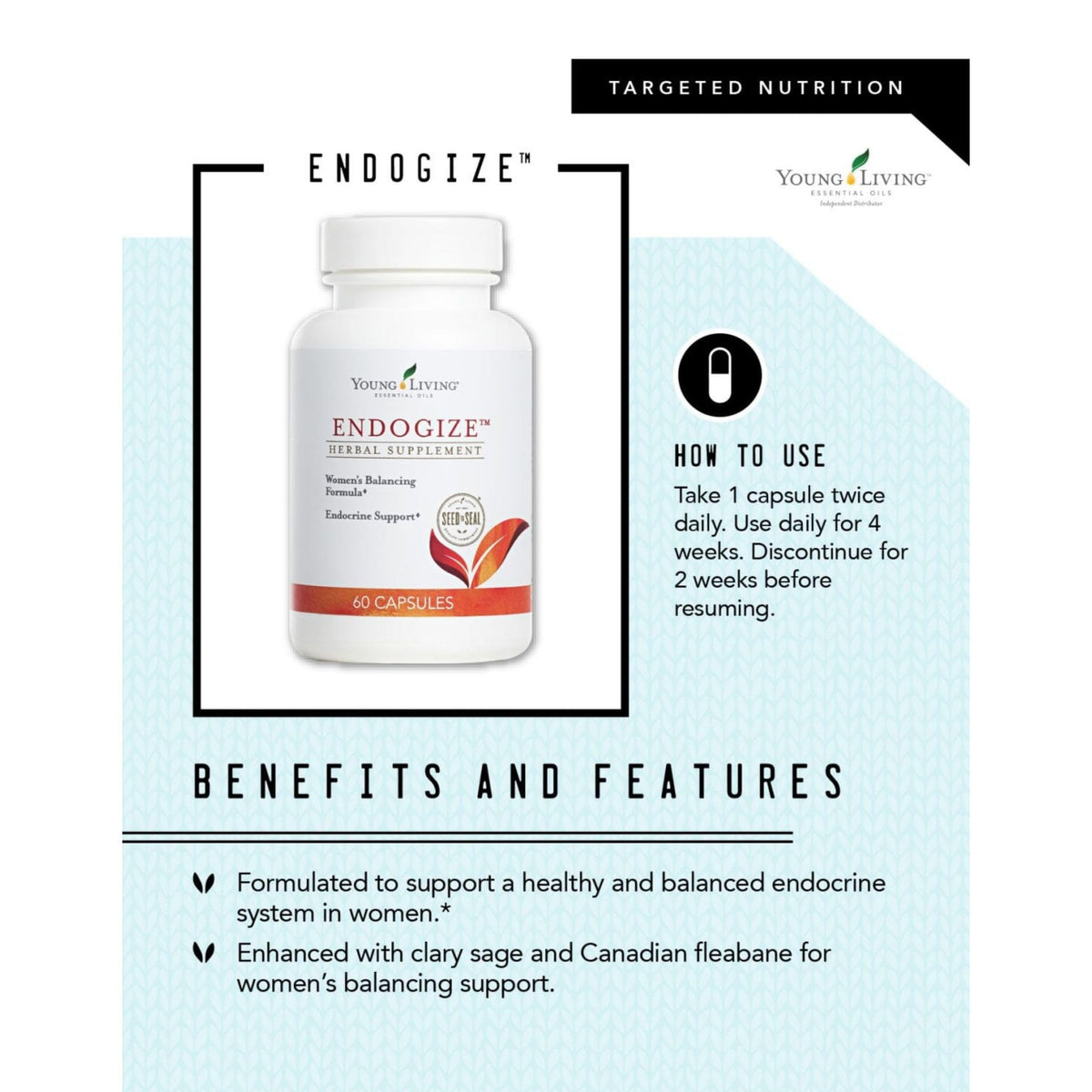 Young Living - EndoGize 60 Capsules | Hormonal Health & Endocrine System Support with Essential Oils | Daily Herbal Supplement for Women's Wellness & Balancing Formula Young Living buy supplements Au